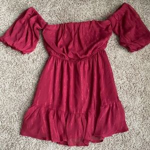 burgundy off the shoulder dress